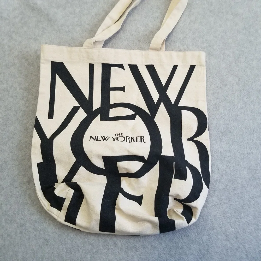 The New Yorker Tote Bag Canvas Print White Black Logo Shopper Open Top Reusable